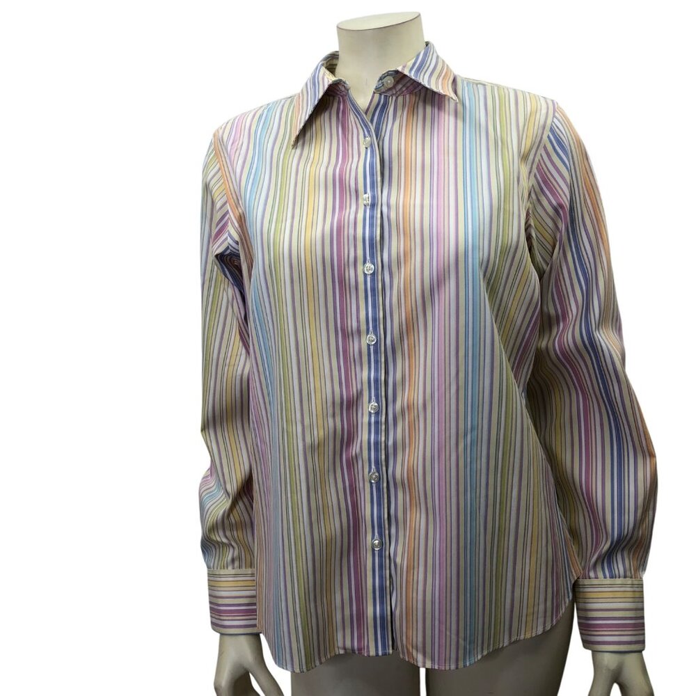 Lands' End Women's Multicolor Pastel Stripe Button-Down Shirt
